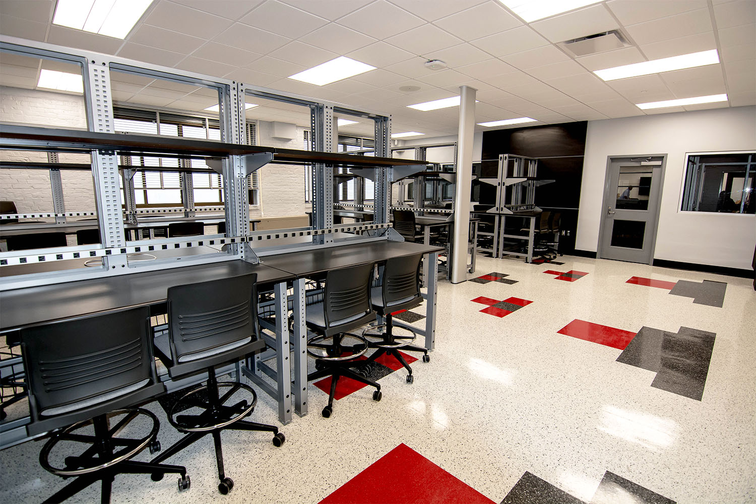 Andrew Jackson High cyber security lab with desks