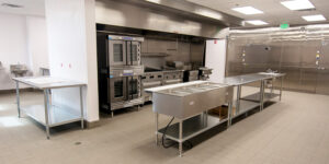 Blackberry Center kitchen area with sinks and stainless kitchen equipment