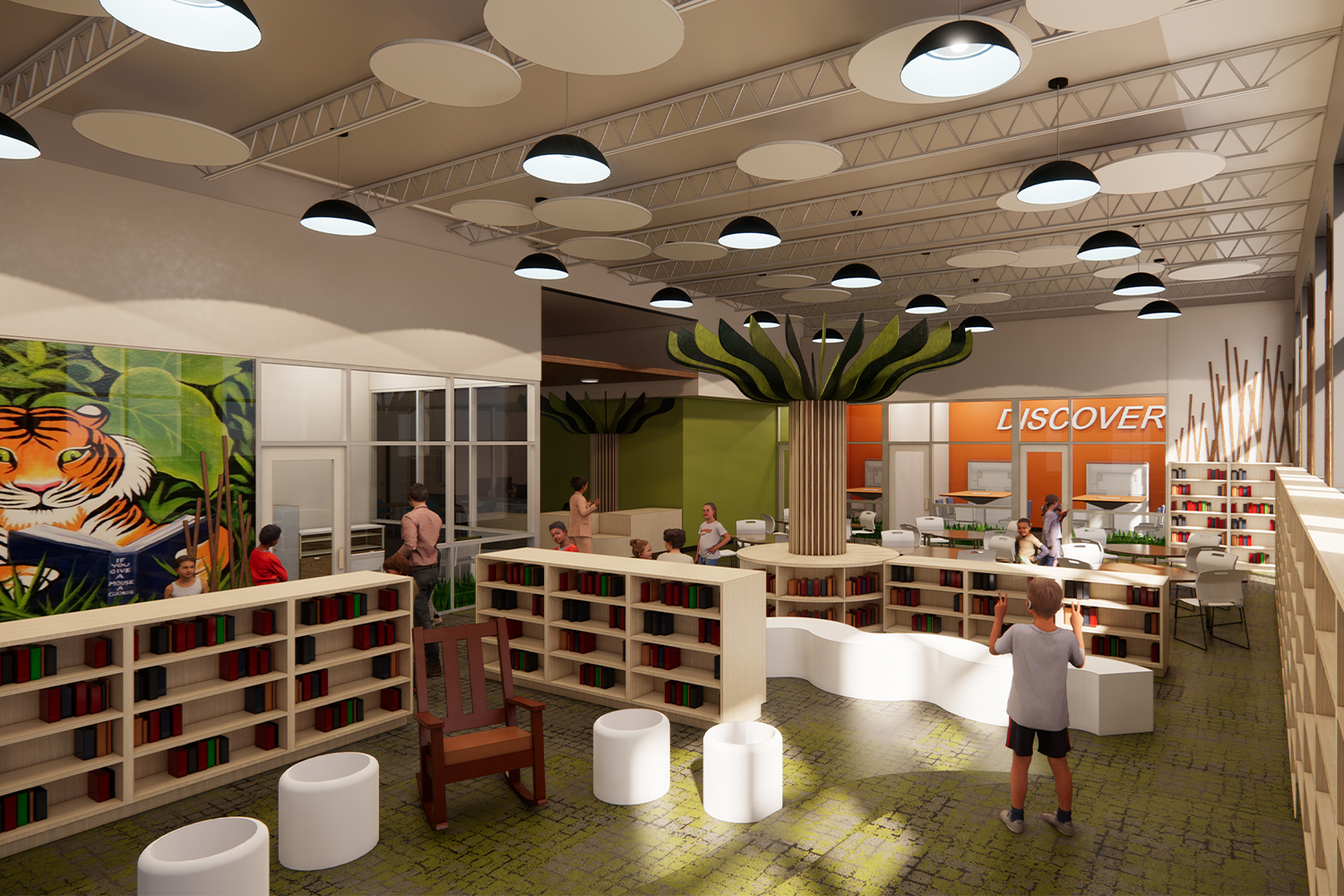 Rendering of the media center at Rutledge Pearson Elementary School