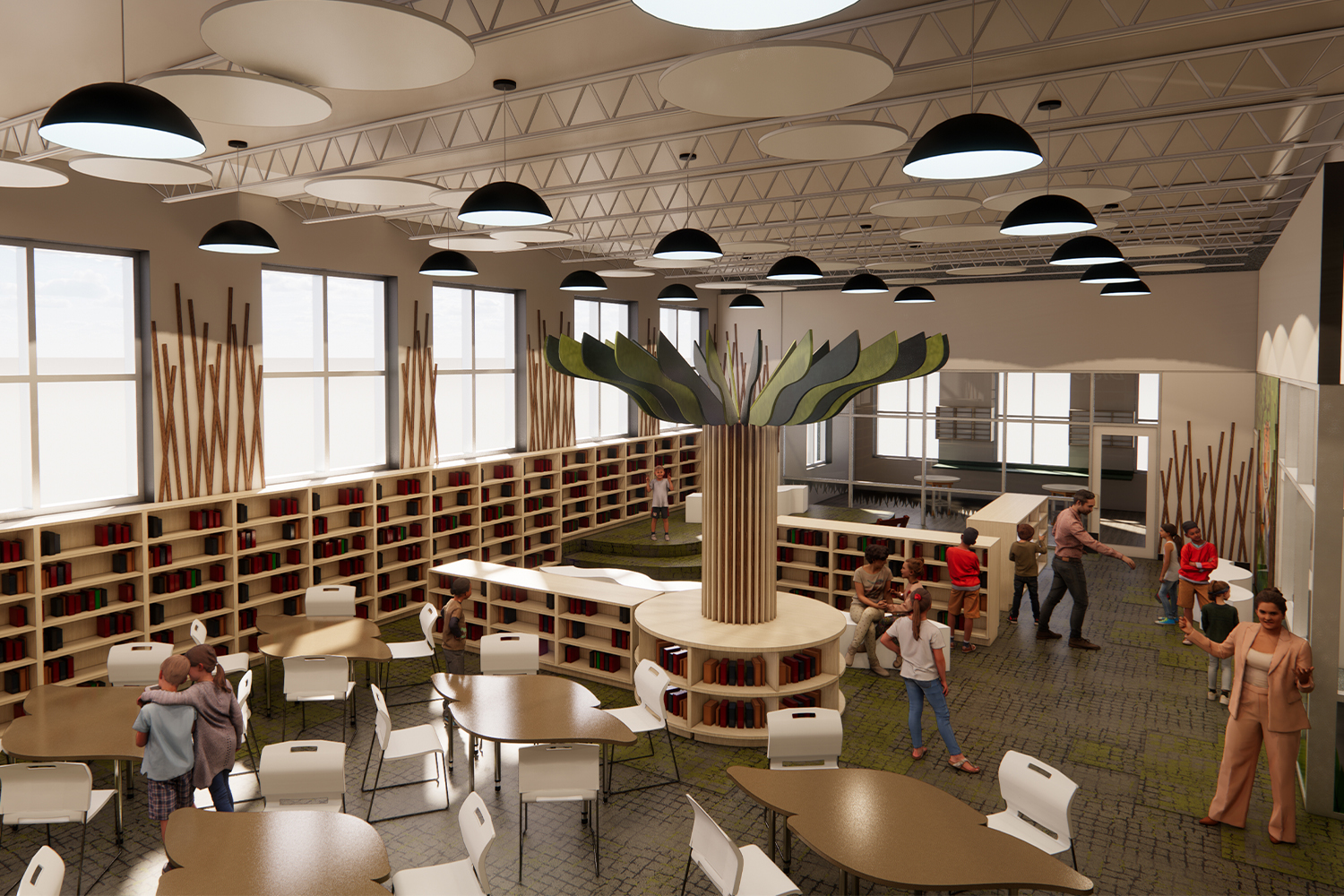 Rendering of the media center layout at Rutledge Pearson Elementary School